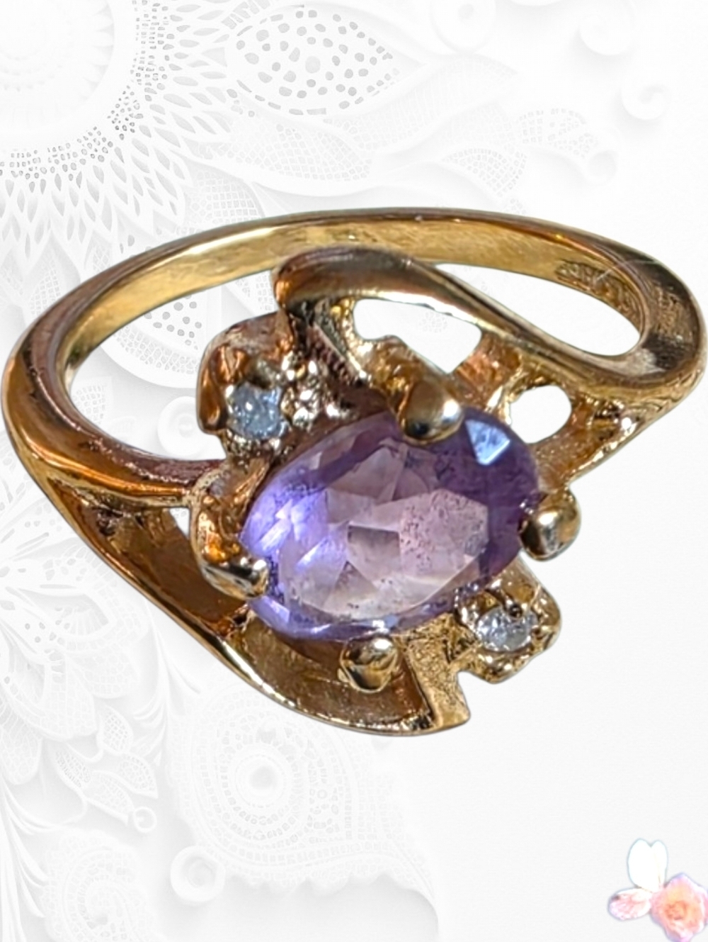Gio 24KT HGE Amethyst Cocktail Ring Size 7 Heavy Gold Plated 960